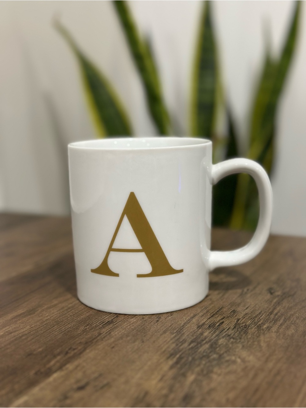 Initial “A” White & Gold Monogram Ceramic Coffee Mug | Alphabet Letter Cup